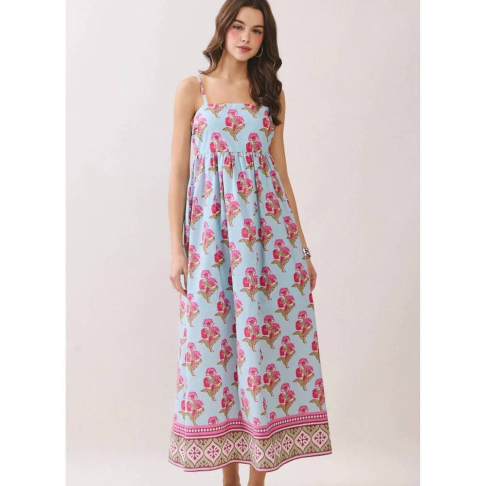 NEW TCEC palm blossom maxi dress in blue - Picture 1 of 3
